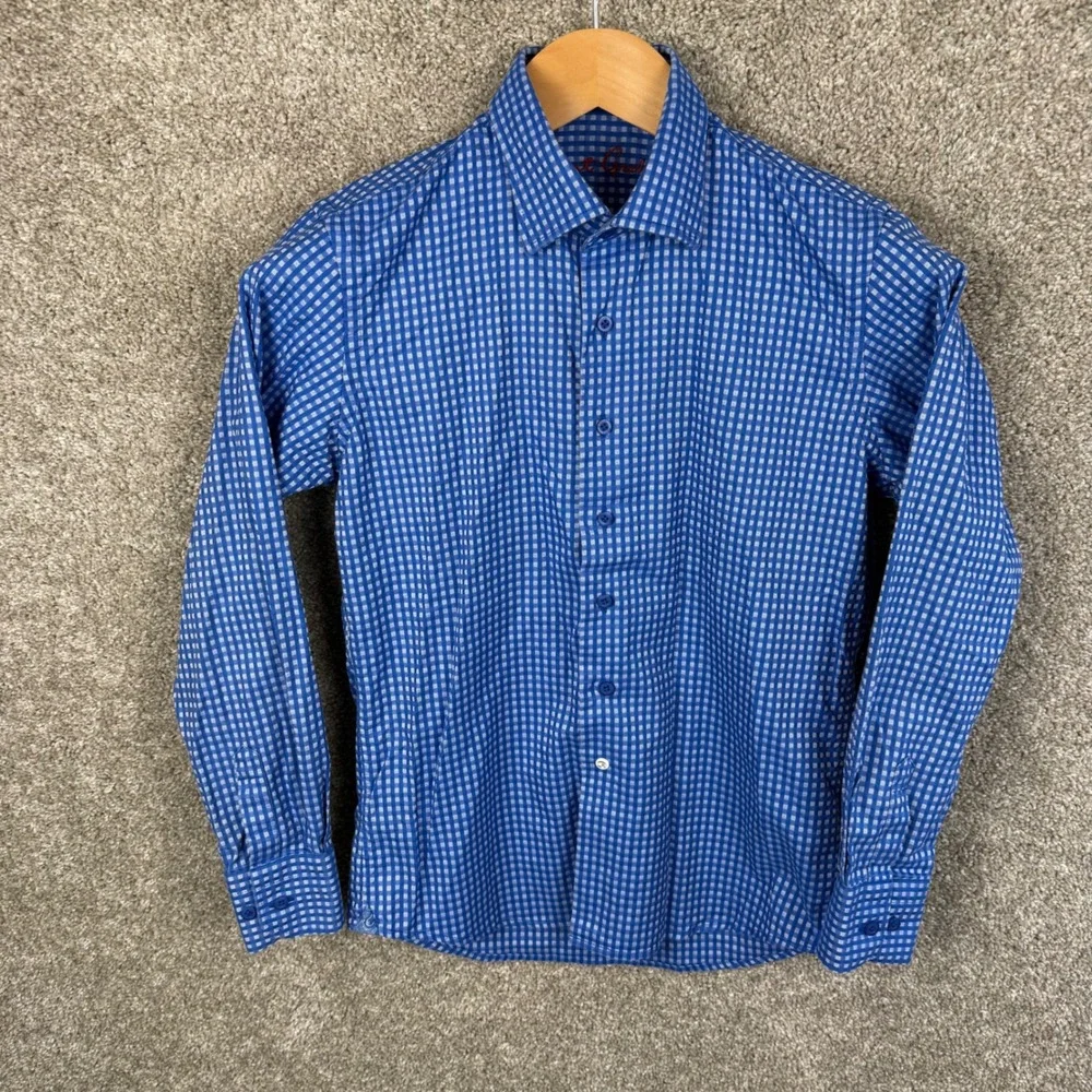 Robert Graham Boys Blue Gingham Button Down Shirt Medium 10-12 Paisley